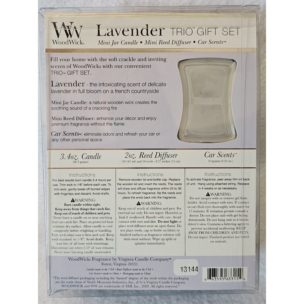 WoodWick Lavender Trio Gift Set Candle Reed Diffuser Car Scent New - Picture 2 of 4
